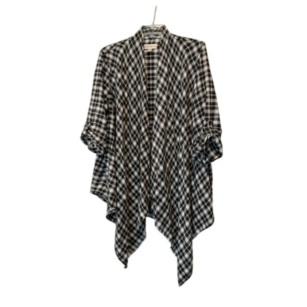 Knox Rose Womens XXL Black White Plaid Waterfall Cardigan Sharkbite Boho